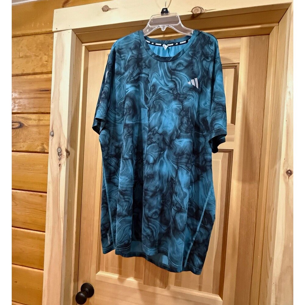 Adidas Men's Blue/Black Abstract Activewear T-Shirt Short Sleeve Crew Neck SZ XL